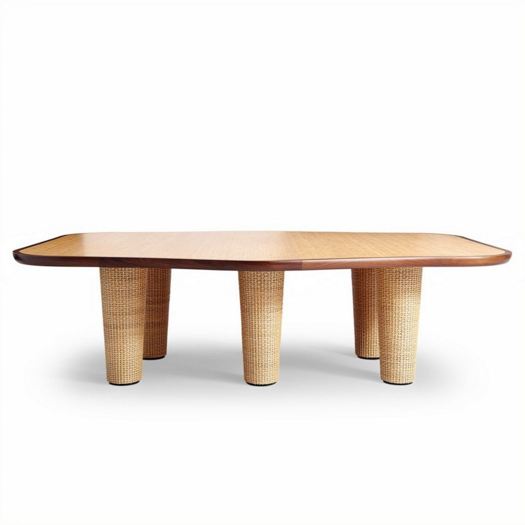 Tavolo da pranzo rettangolare in legno e rattan 150 x 90 x 45cm