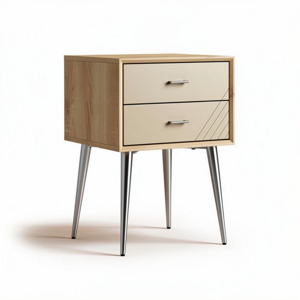 Comò in legno con due cassetti e gambe metalliche alte 60 x 40 x 50cm