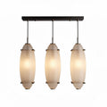 Lampadario a sospensione in vetro opalino con struttura nera 60 x 15 x 12cm
