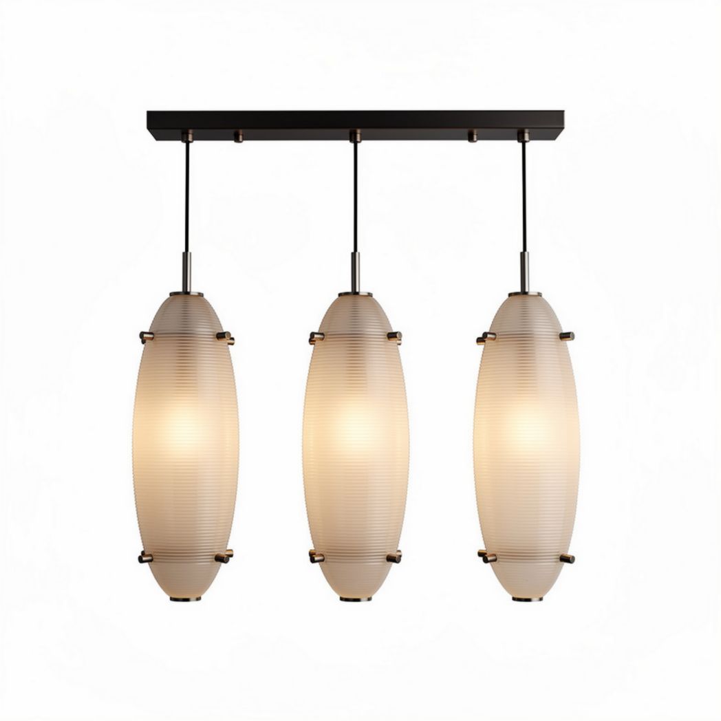 Lampadario a sospensione in vetro opalino con struttura nera 60 x 15 x 12cm