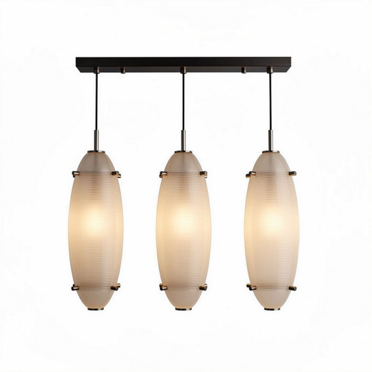 Lampadario a sospensione in vetro opalino con struttura nera 60 x 15 x 12cm