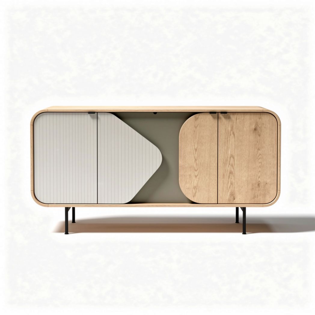 Credenza in legno chiaro con finitura bianca e dimensioni 120 x 40 x 70cm
