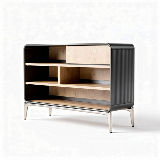 Mobiletto in legno di rovere e metallo nero 90 x 40 x 60cm con ripiani regolabili