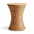 Tavolino in rattan con piano in legno diametro 40 cm altezza 55 cm