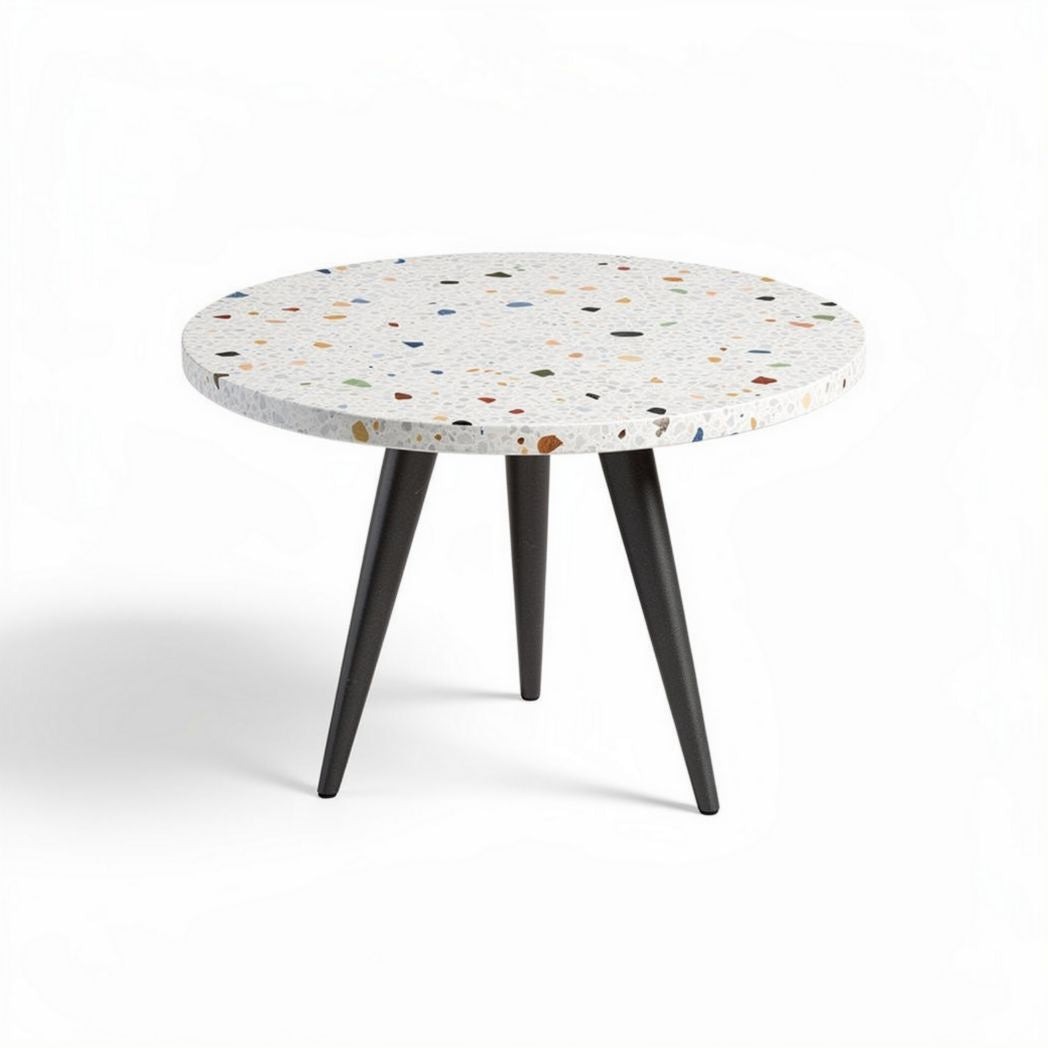 Tavolino rotondo in terrazzo con gambe nere 50 x 50 x 45 cm