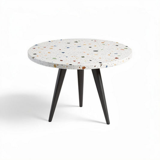 Tavolino rotondo in terrazzo con gambe nere 50 x 50 x 45 cm