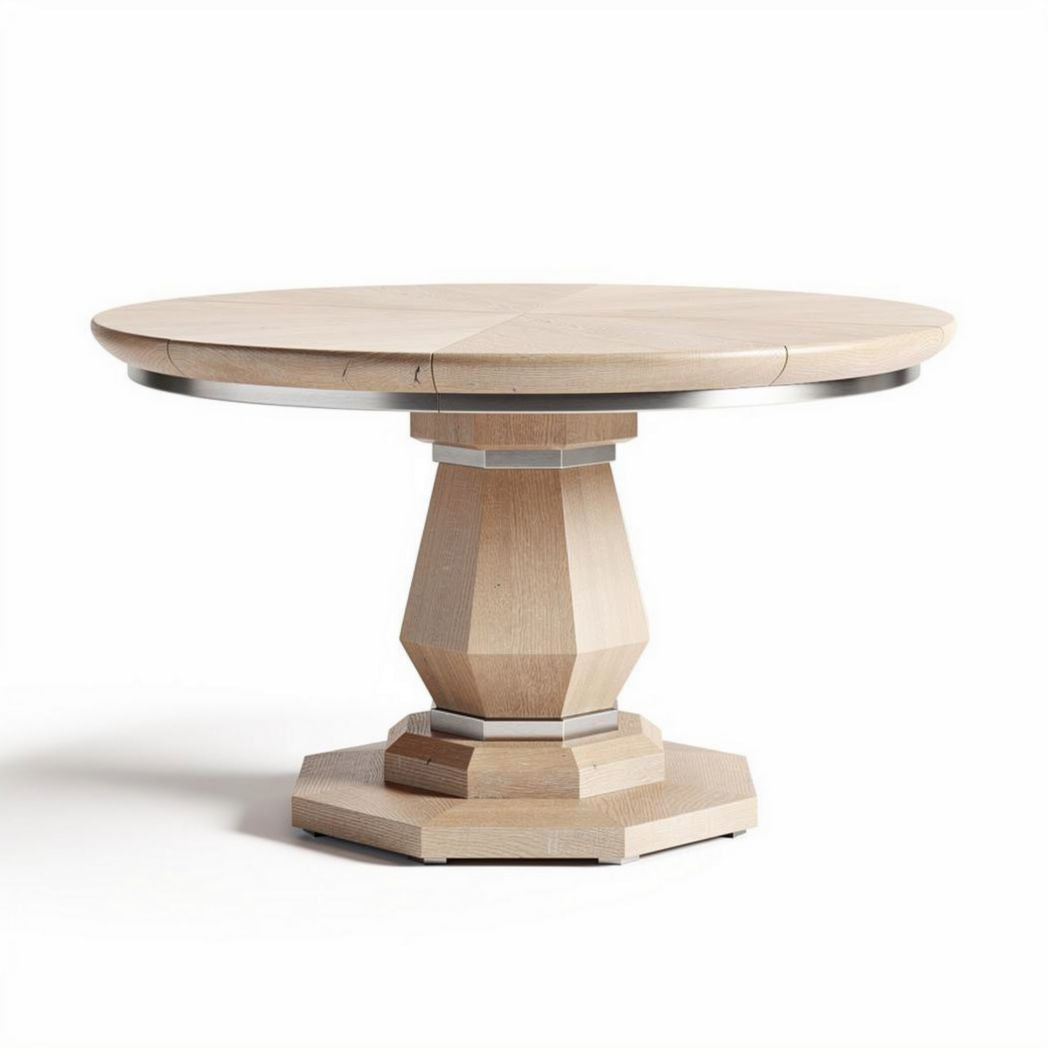 Tavolo rotondo in legno color beige con base esagonale cm 100 x 100 x 75