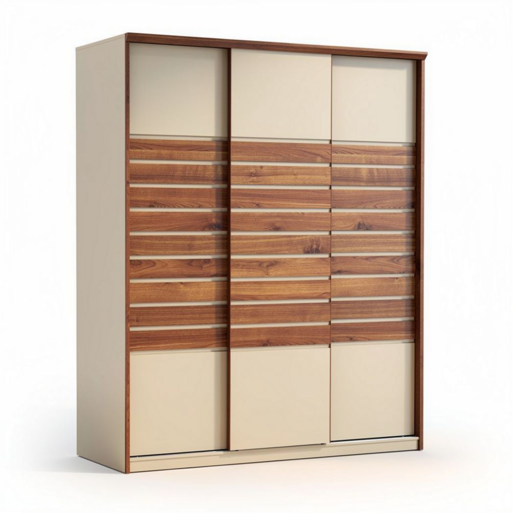 Armadio moderno in legno con ante scorrevoli 150 x 40 x 180 cm beige e rovere