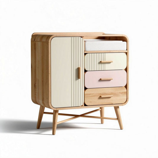 Comò in legno con quattro cassetti e un'anta dimensioni 80 x 40 x 90cm
