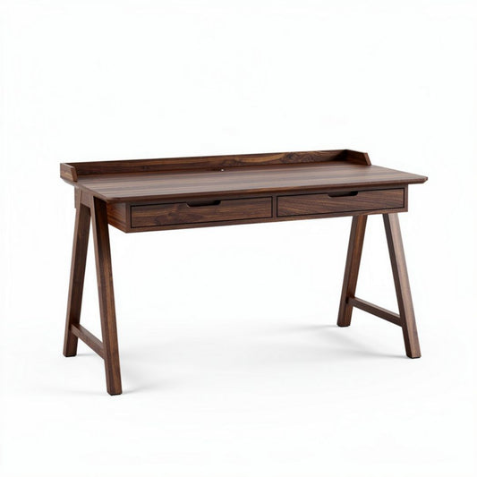 Scrivania in legno scuro con due cassetti dimensioni 120 x 60 x 75cm