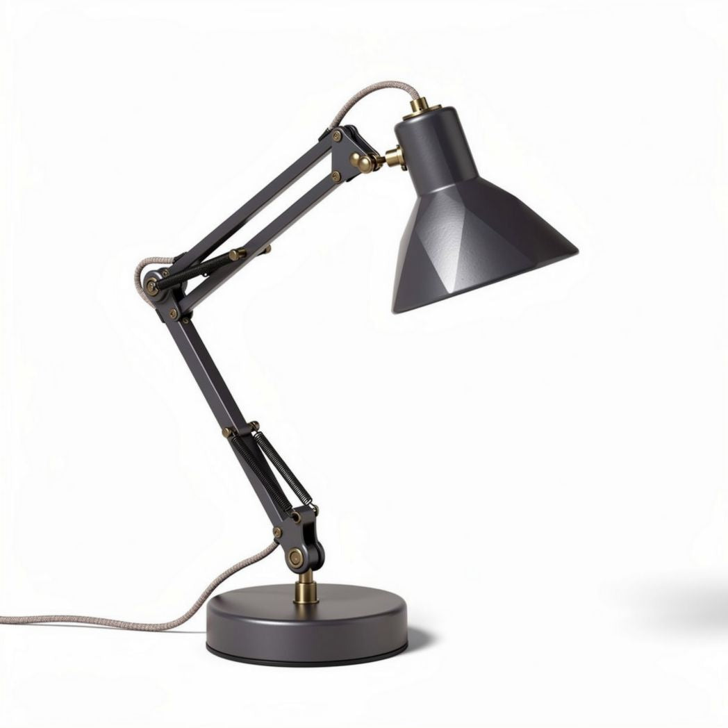 Lampada da tavolo regolabile in metallo grigio con base rotonda 30 x 20 x 60cm