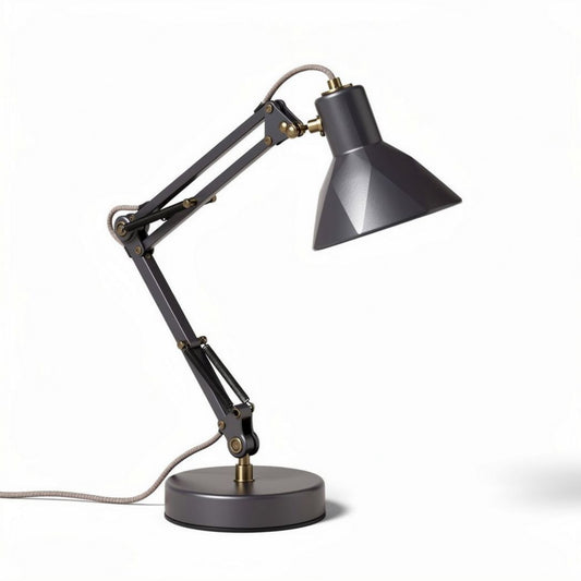 Lampada da tavolo regolabile in metallo grigio con base rotonda 30 x 20 x 60cm